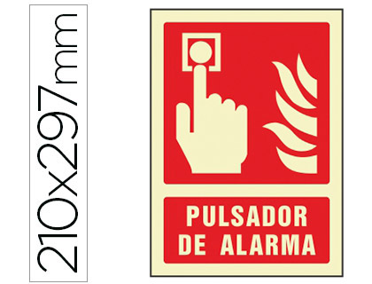 Pictograma señal PULSADOR DE ALARMA PVC fotoluminiscente 21x29,7cm.